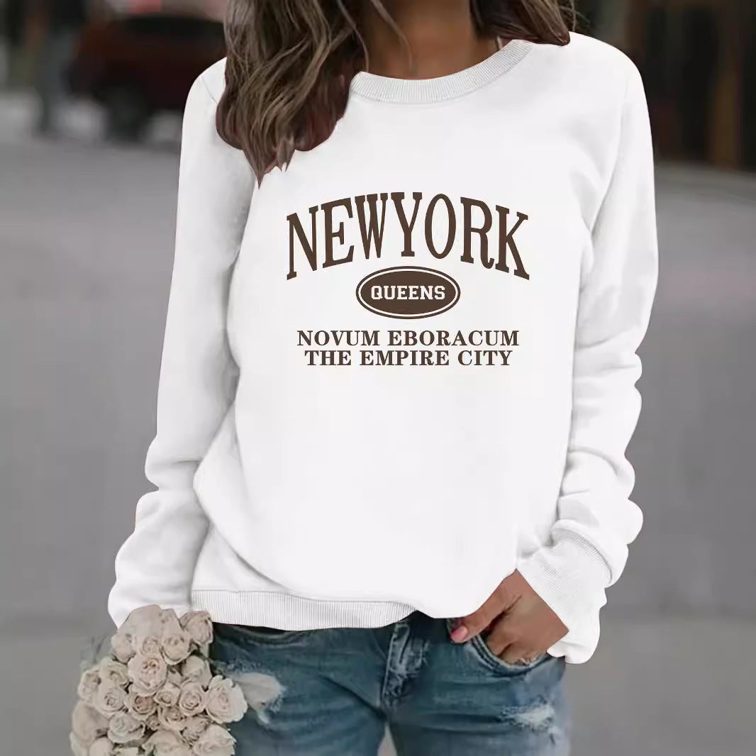 Damen Sweatshirt New Yorker Schriftzug Baumwolle Weiß