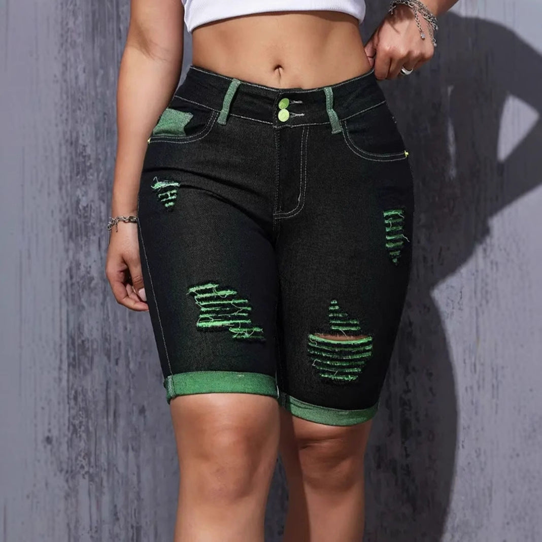 Damen Highwaist Destroyed Denim-Shorts Neonfarben Norvielle - Norvielle