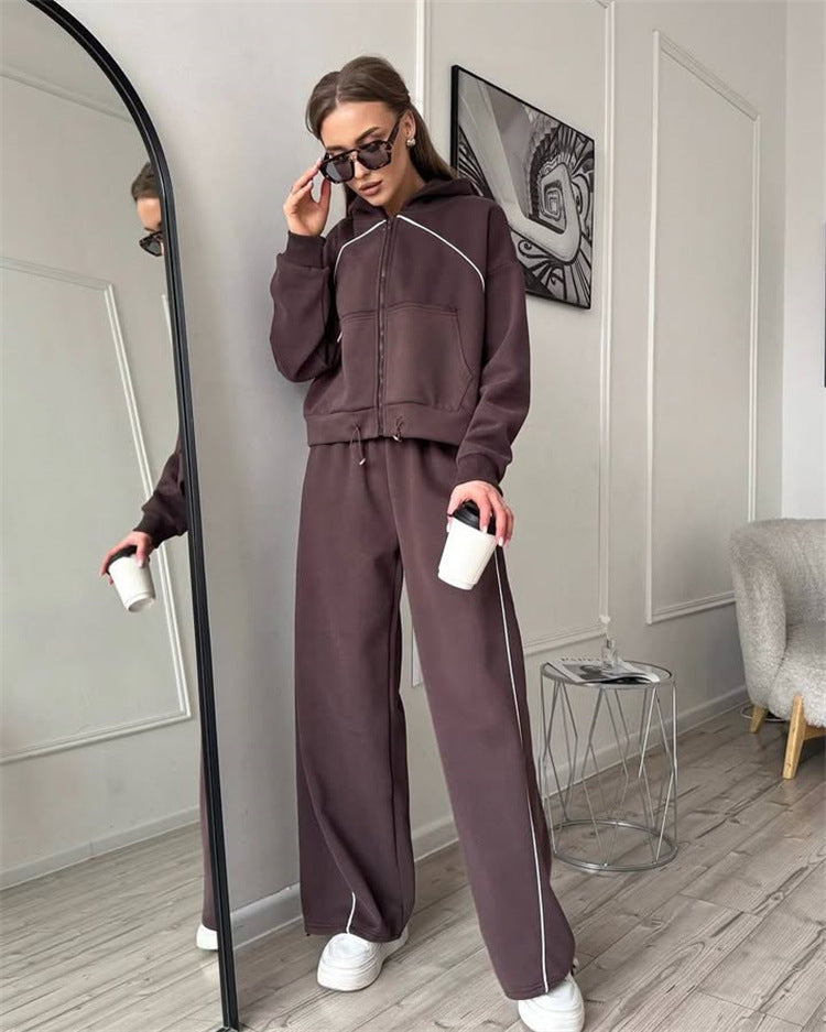 Damen Sportanzug Kapuzenpullover Reißverschluss Taschen