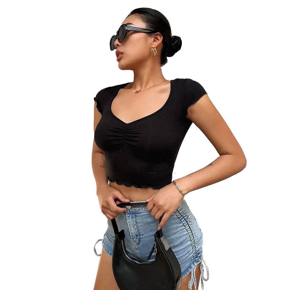 Damen Cropped- Elastisch V-Ausschnitt Norvielle