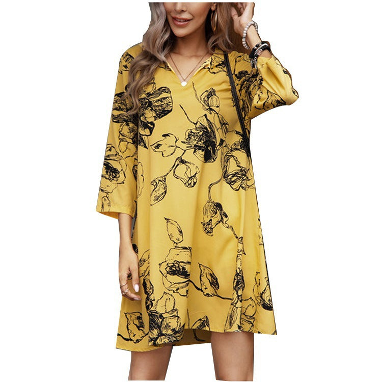 Damen Tunika-Kleid Floraler Druck 3/4-Ärmel Norvielle