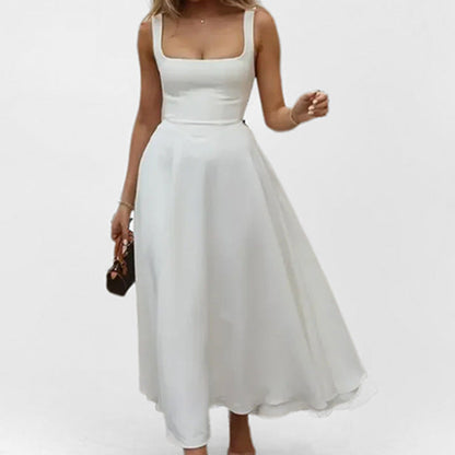 Damen Maxikleid Quadratischer Ausschnitt Schwingender Rock Norvielle