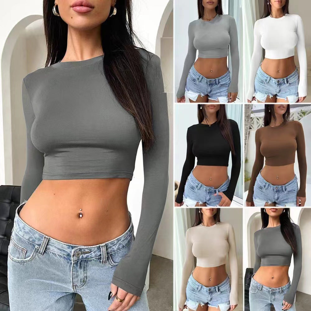 Damen Langarmshirt Figurschmeichelnd Baumwolle Weiß - Norvielle