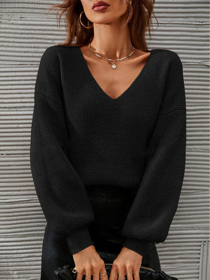 Damen Pullover V-Ausschnitt Lässige Passform Baumwolle Beige
