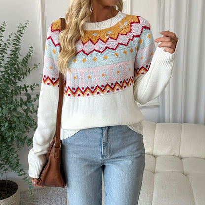 Damen Pullover Geometrisches Muster Rundhals Norvielle - Norvielle