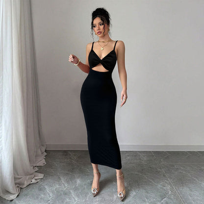 Damen Midi-Kleid Figurbetont Norvielle Eleganter Cut-Out
