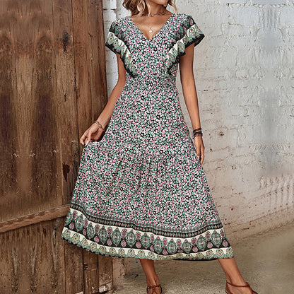 Damen Midi-Kleid Floral-Design V-Ausschnitt Norvielle