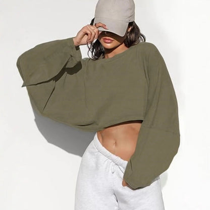 Damen Cropped Sweatshirt Voluminöse Ärmel Lässiger Schnitt Norvielle