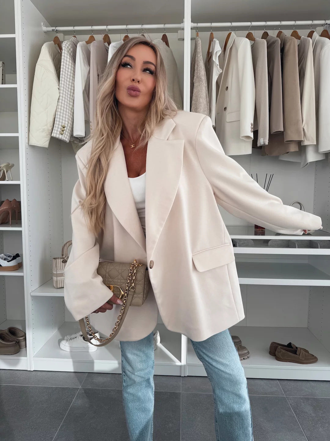 Damen Oversized Blazer mit Taschen und modischem Schnitt