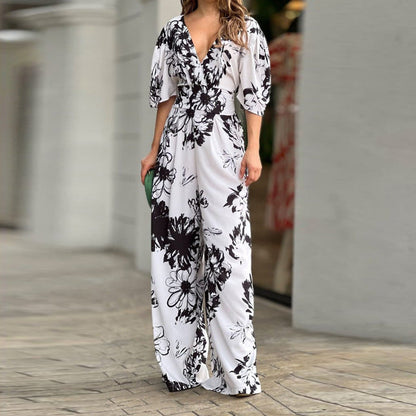 Damen Jumpsuit Florales Design Weite Bein Norvielle