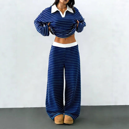 Damen Loungewear-Set mit Kragen Streifen Norvielle