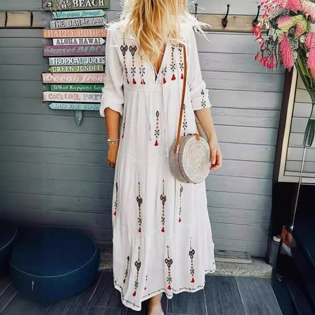Damen Boho-Kleid Bestickt Lässig Norvielle