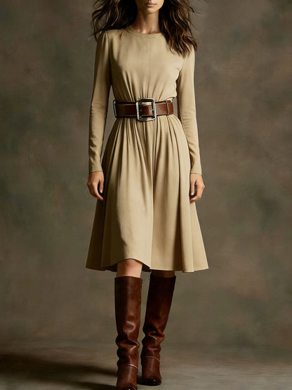 Damen Elegantes Kleid Langarm Taillengürtel Norvielle