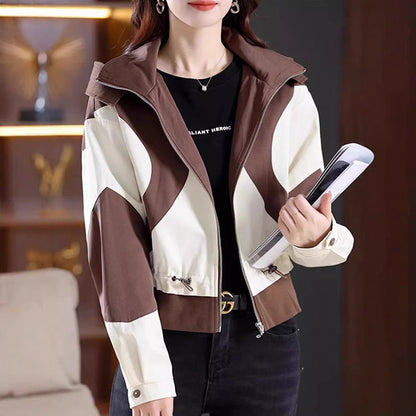 Damen Übergangsjacke mit Kapuze Kontrastdesign Schwarz - Norvielle