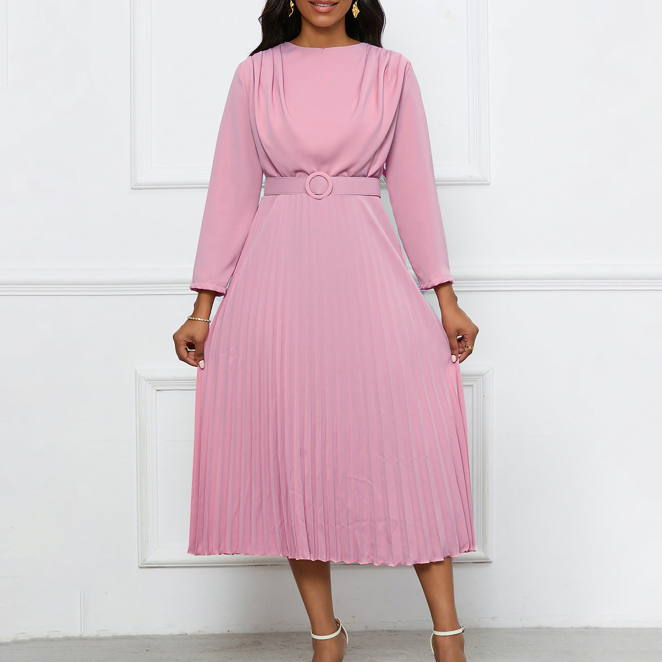 Damen Plisseekleid Mit Gürtel Elegante Falten Norvielle - Norvielle