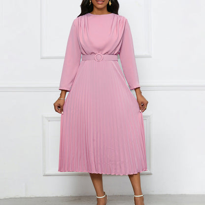Damen Plisseekleid Mit Gürtel Elegante Falten Norvielle - Norvielle