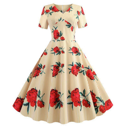 Damen Swingkleid Floralmuster V-Ausschnitt Norvielle