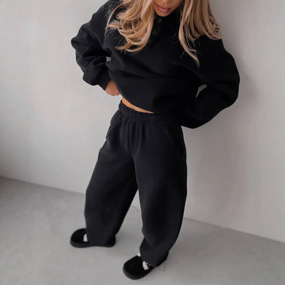 Damen Sweat-Outfit Hochkragen Weite Hose Norvielle