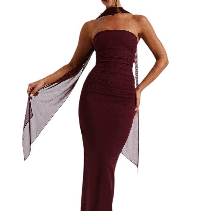 Damen Langabendkleid Schulterfrei Rüschen Norvielle
