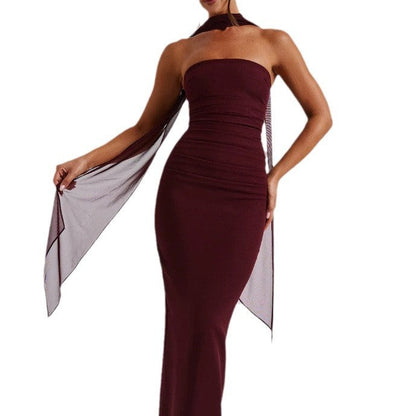 Damen Langabendkleid Schulterfrei Rüschen Norvielle