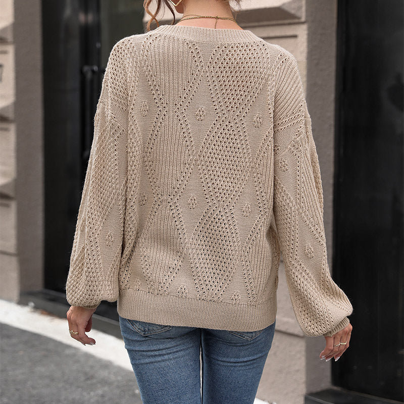 Damen Strickpullover Luftiger Lochmusterung Lässiger Schnitt Norvielle