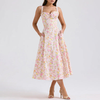 Damen Maxikleid Florales Design Raffiniertes Oberteil - Norvielle