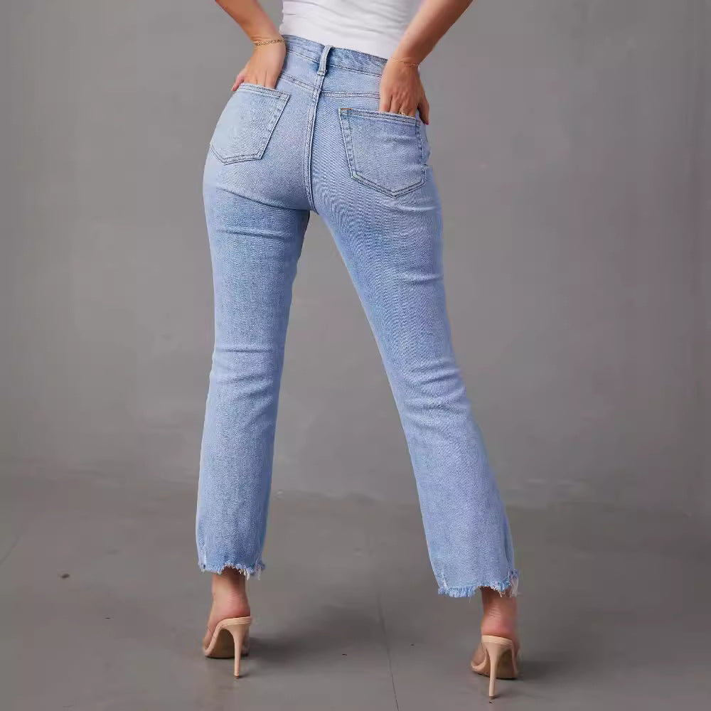 Damen Mom Jeans Fransiger Saum Norvielle