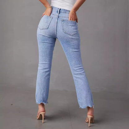 Damen Mom Jeans Fransiger Saum Norvielle
