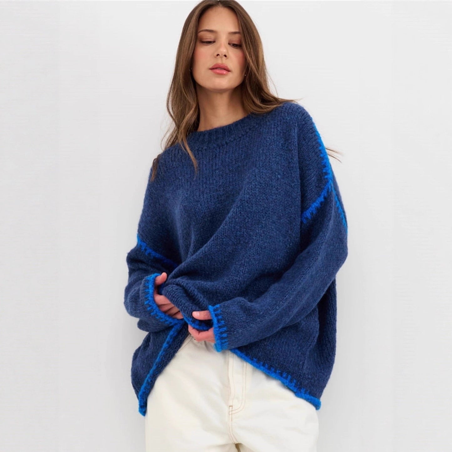 Damen Strickpullover Lässig Farbakzente Norvielle