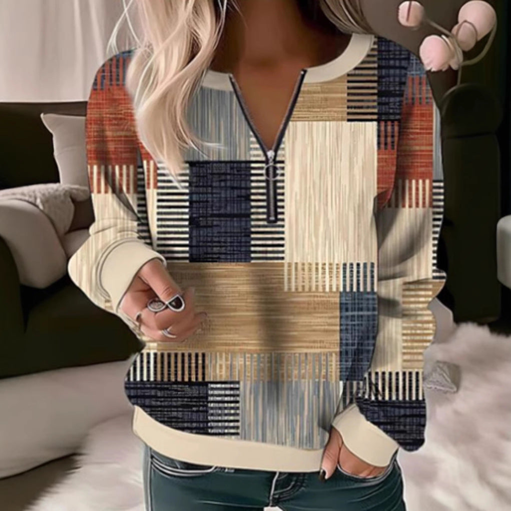 Damen Sweatshirt Geometrisches Design Hochgeschlossener - Norvielle