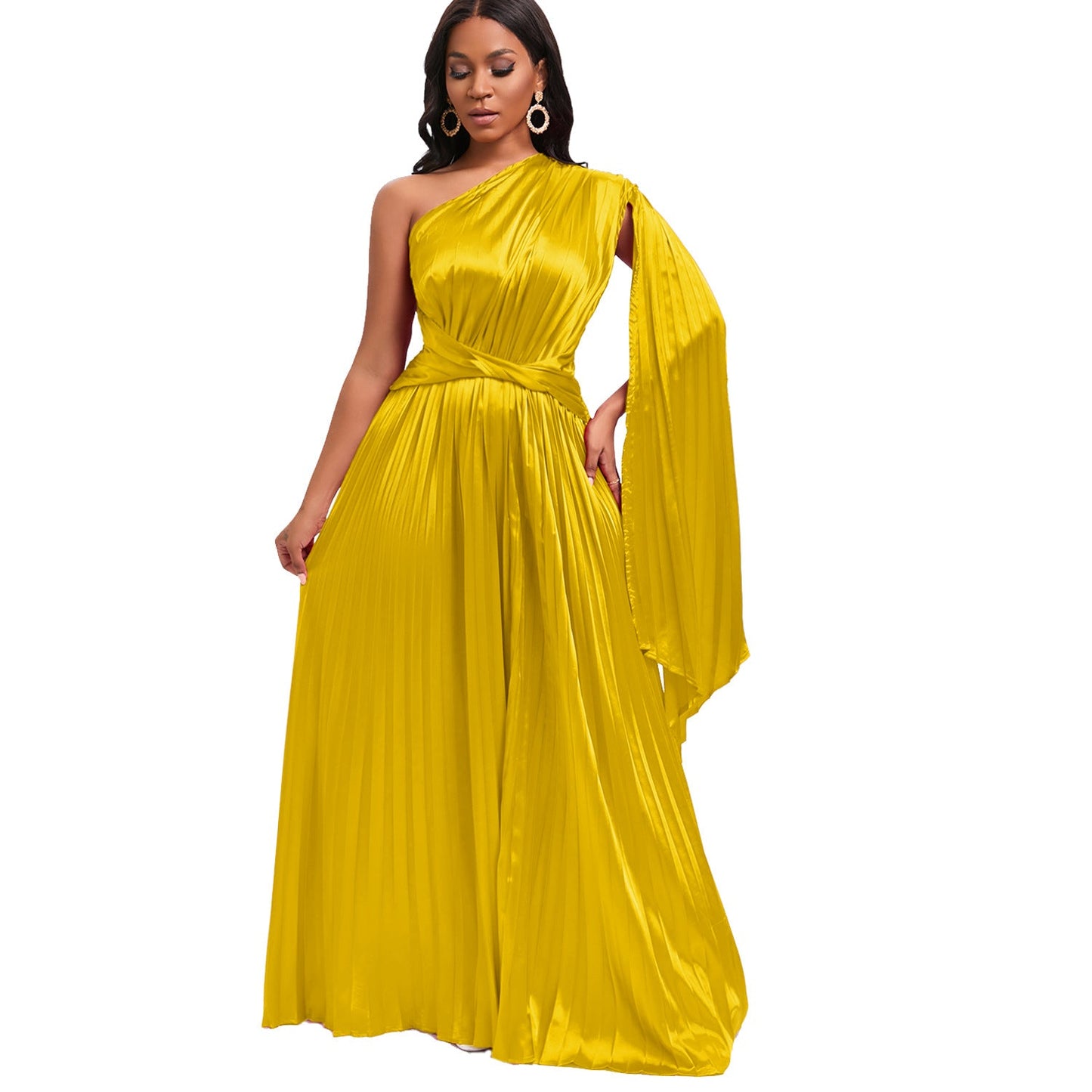Damen Maxikleid Asymmetrisch Tailliert Wickeloptik