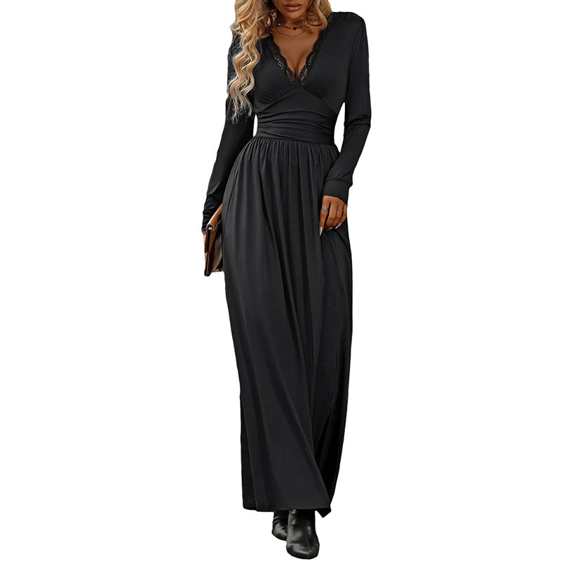 Damen Wickelkleid mit V-Ausschnitt und langen Ärmeln Norvielle
