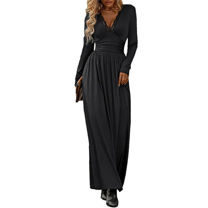 Damen Wickelkleid mit V-Ausschnitt und langen Ärmeln Norvielle