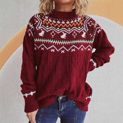 Damen Strickpullover Hochgeschlossener Kragen Grafisches Design