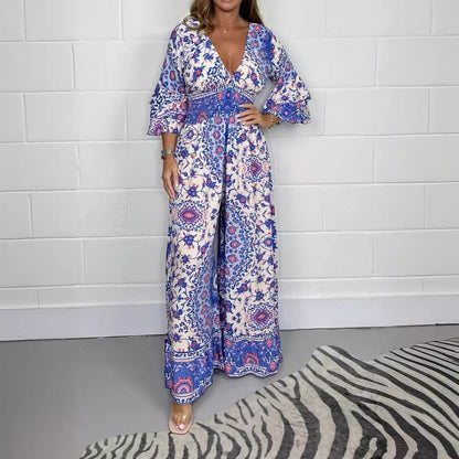 Damen Jumpsuit Floralmuster Weite Ärmel Norvielle