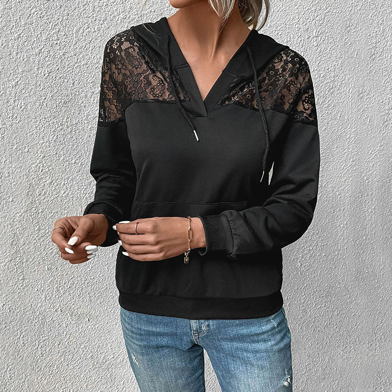 Damen Kapuzenpullover Lässig Spitze Beige - Norvielle