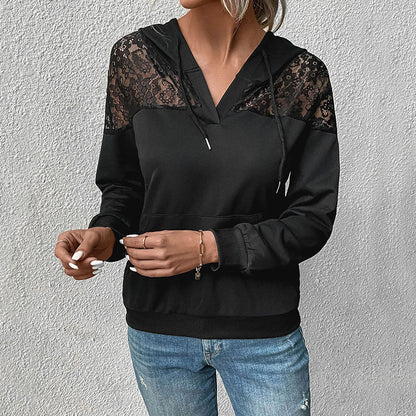 Damen Kapuzenpullover Lässig Spitze Beige - Norvielle
