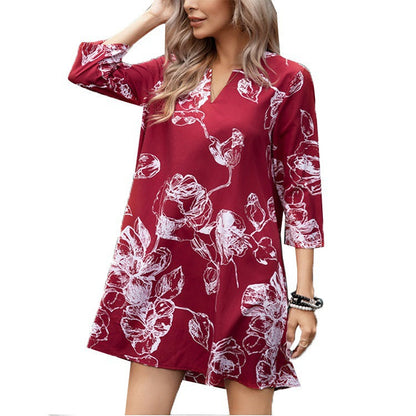 Damen Tunika-Kleid Floraler Druck 3/4-Ärmel Norvielle