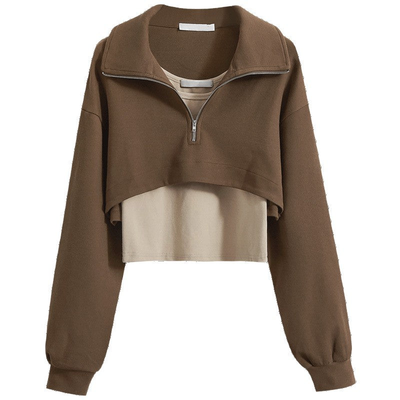 Damen Cropped Sweatpullover Hochkragen Reißverschluss Norvielle