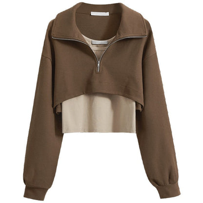 Damen Cropped Sweatpullover Hochkragen Reißverschluss Norvielle