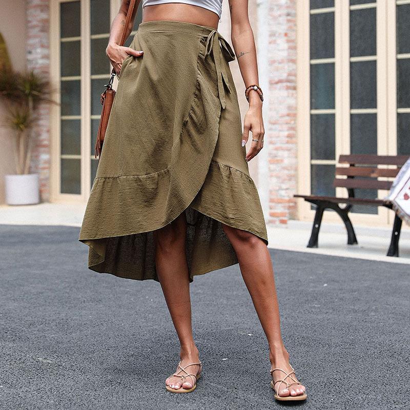 Damen Wickelrock Asymmetrisch Rüschen Norvielle