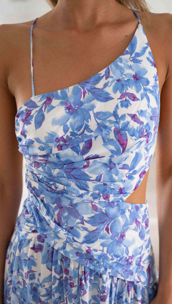 Damen Maxikleid Cut-Out Asymmetrischer Ausschnitt Fließend Norvielle