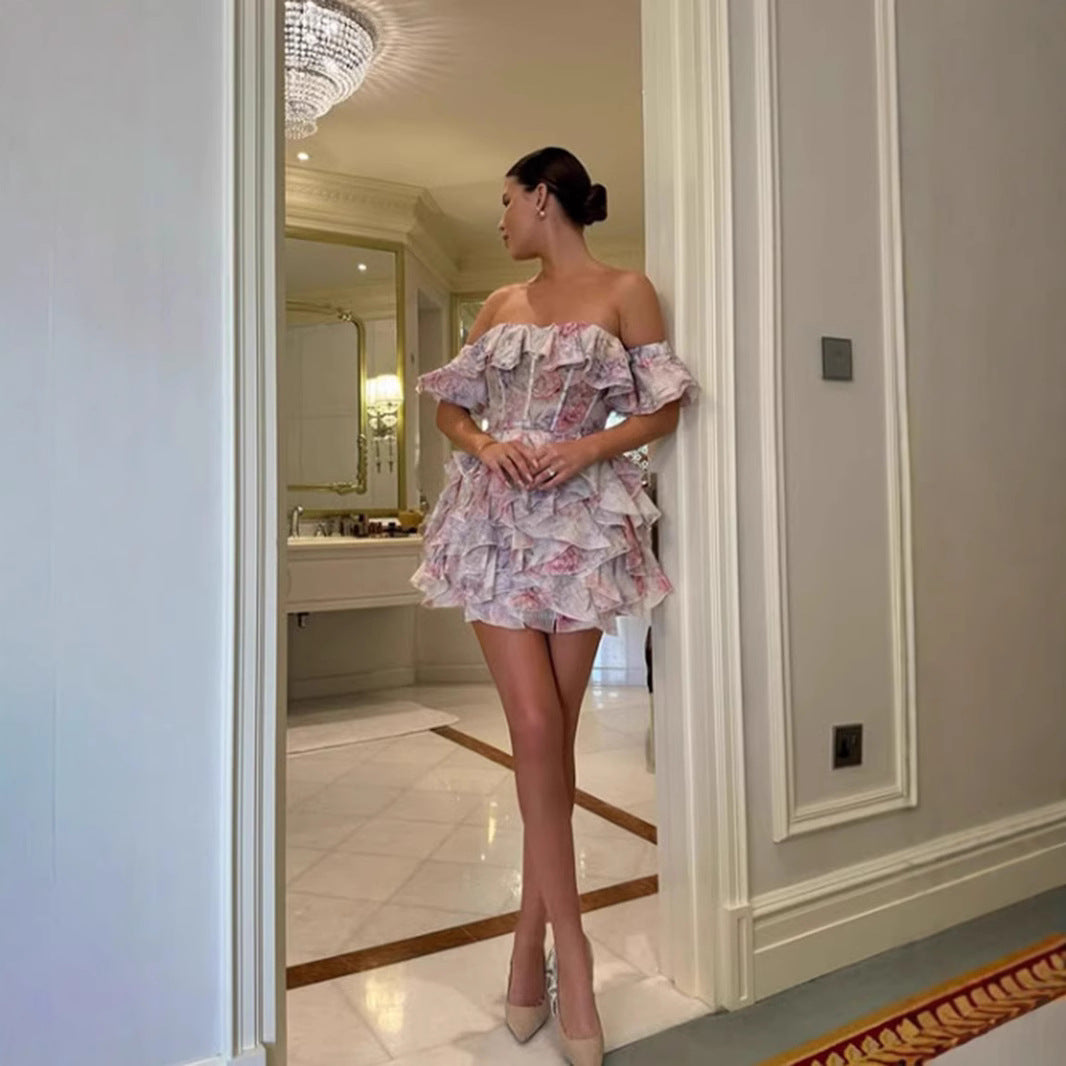 Damen Cocktailkleid Rüschendes Schulterfreies Tailliertes Norvielle