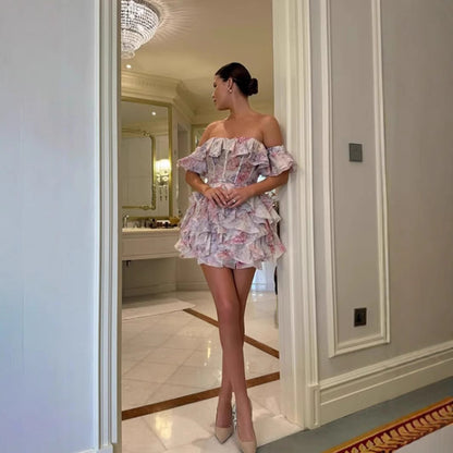 Damen Cocktailkleid Rüschendes Schulterfreies Tailliertes Norvielle