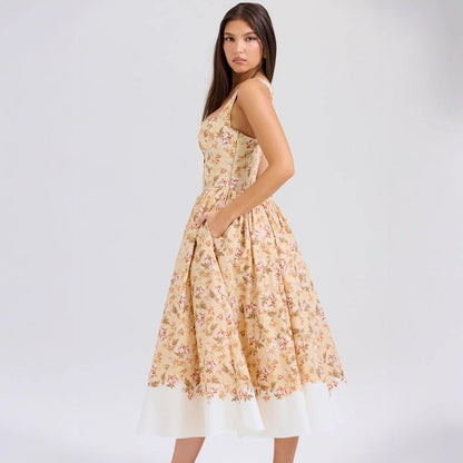 Damen Midi-Kleid Floralmuster Schmale Träger Norvielle