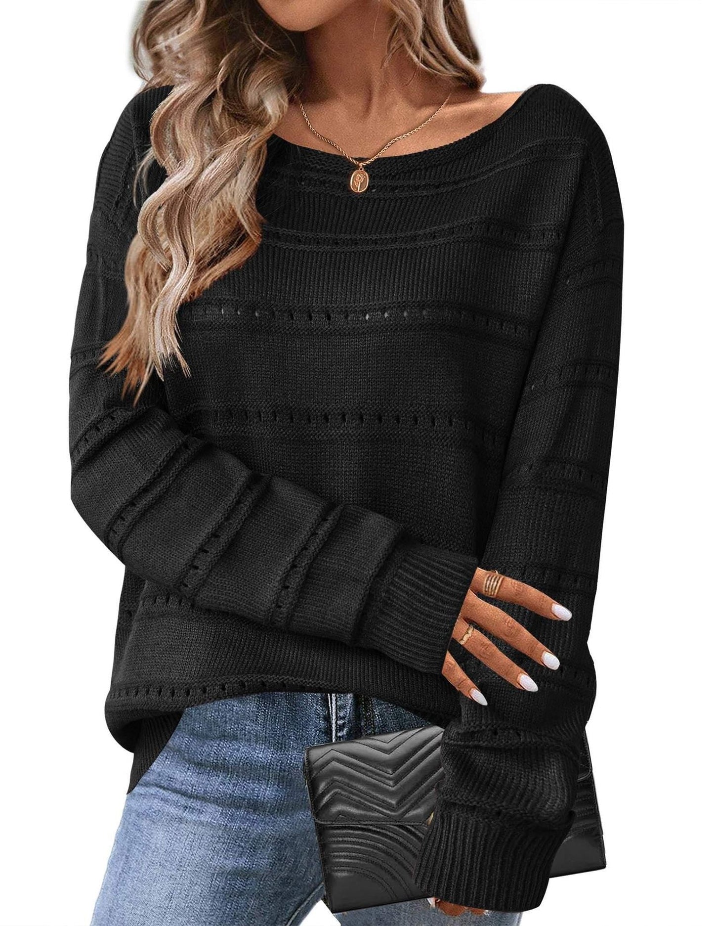 Damen Strickpullover Weit Geschnitten Luftige Struktur Norvielle