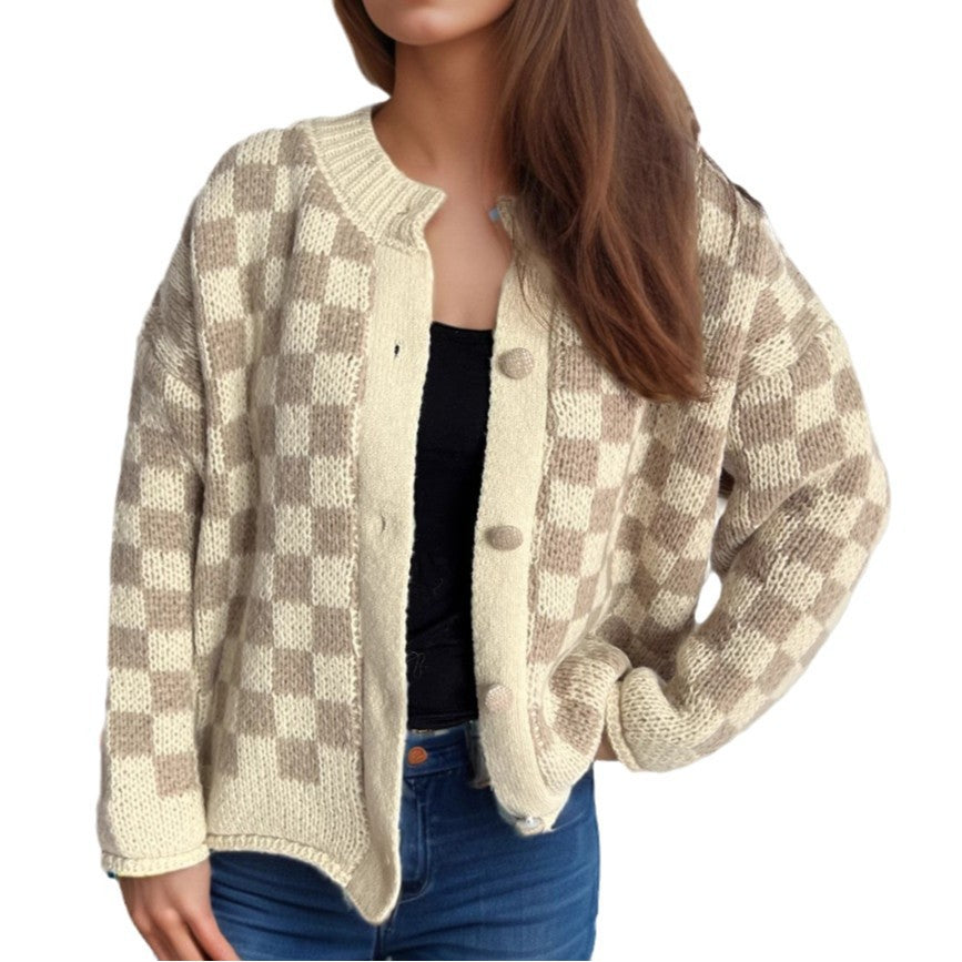 Damen Strickjacke Gemustert Große Knöpfe Locker Norvielle