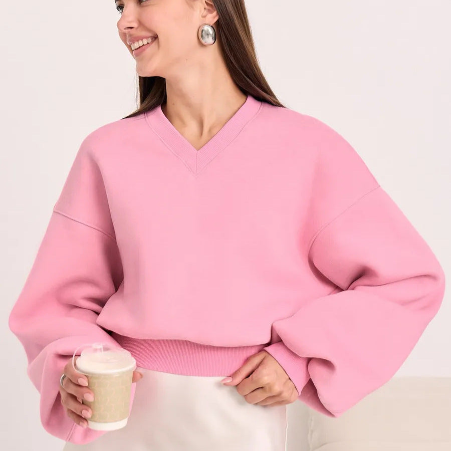 Damen Oversized-Sweater V-Ausschnitt Weite Ärmel Norvielle