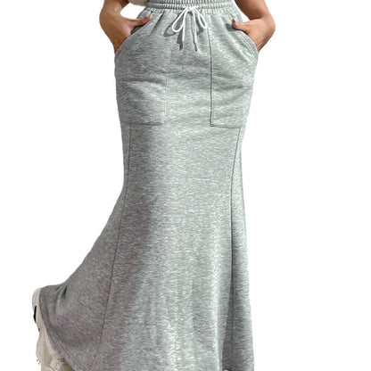 Damen Maxi-Rock Elastischer Bund Praktische Taschen