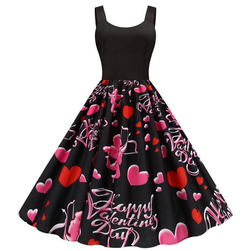 Damen Rockabilly Kleid A-Linie Herzmotiv Norvielle - Norvielle
